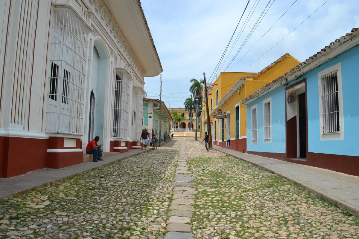 Cobbled street and colorful houses in Trinidad Cuba
