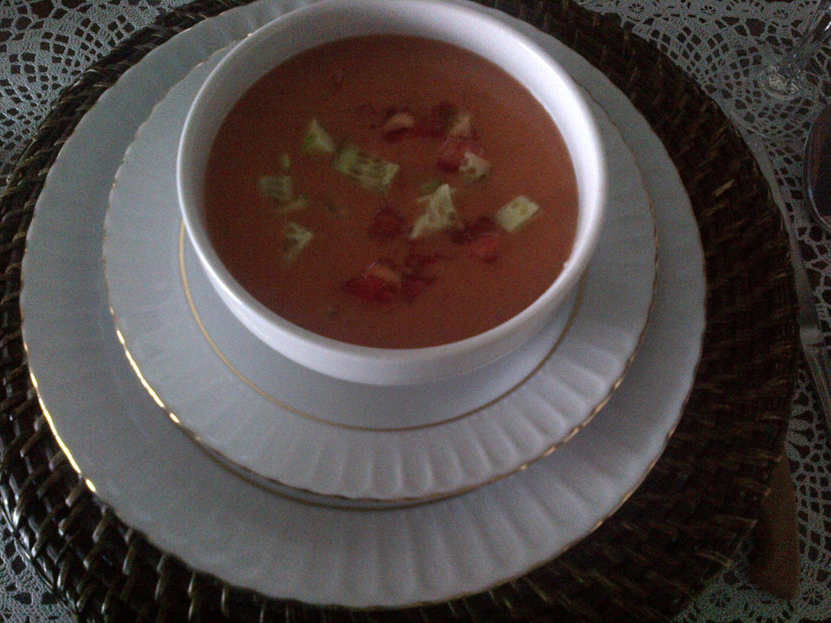 Gazpacho in a white bowl Gazpacho in a white bowl