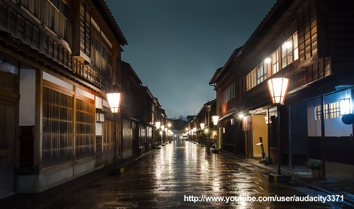 A traditional Japanese street with buildings and shopfronts A traditional Japanese street with buildings and shopfronts