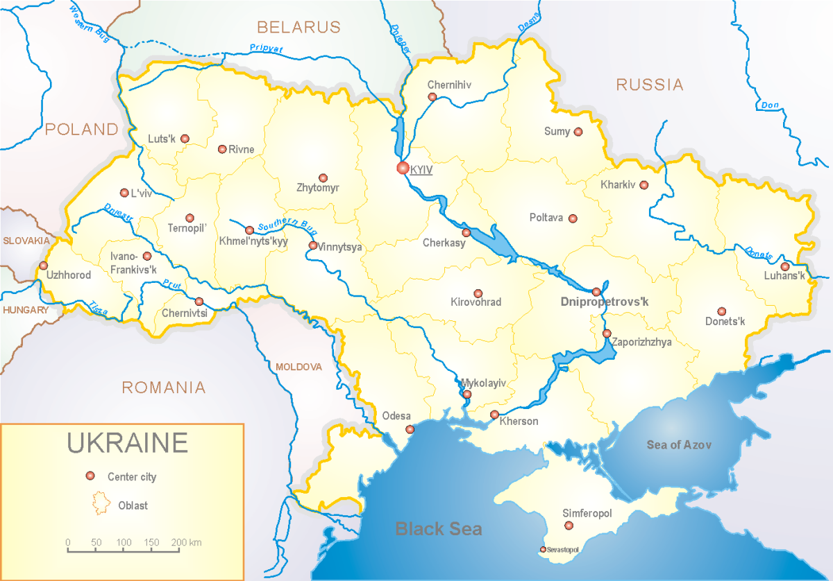 Legacy reference map of Ukraine with oblast boundaries, cities and Crimea Legacy reference map of Ukraine with oblast boundaries, cities and Crimea