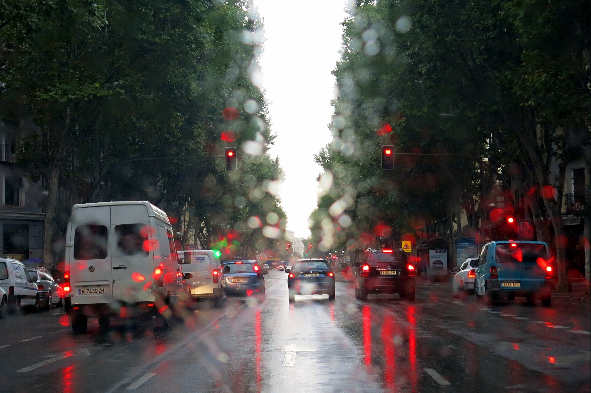 Rain on Paseo de las Delicias in Madrid. Rain on Paseo de las Delicias in Madrid.