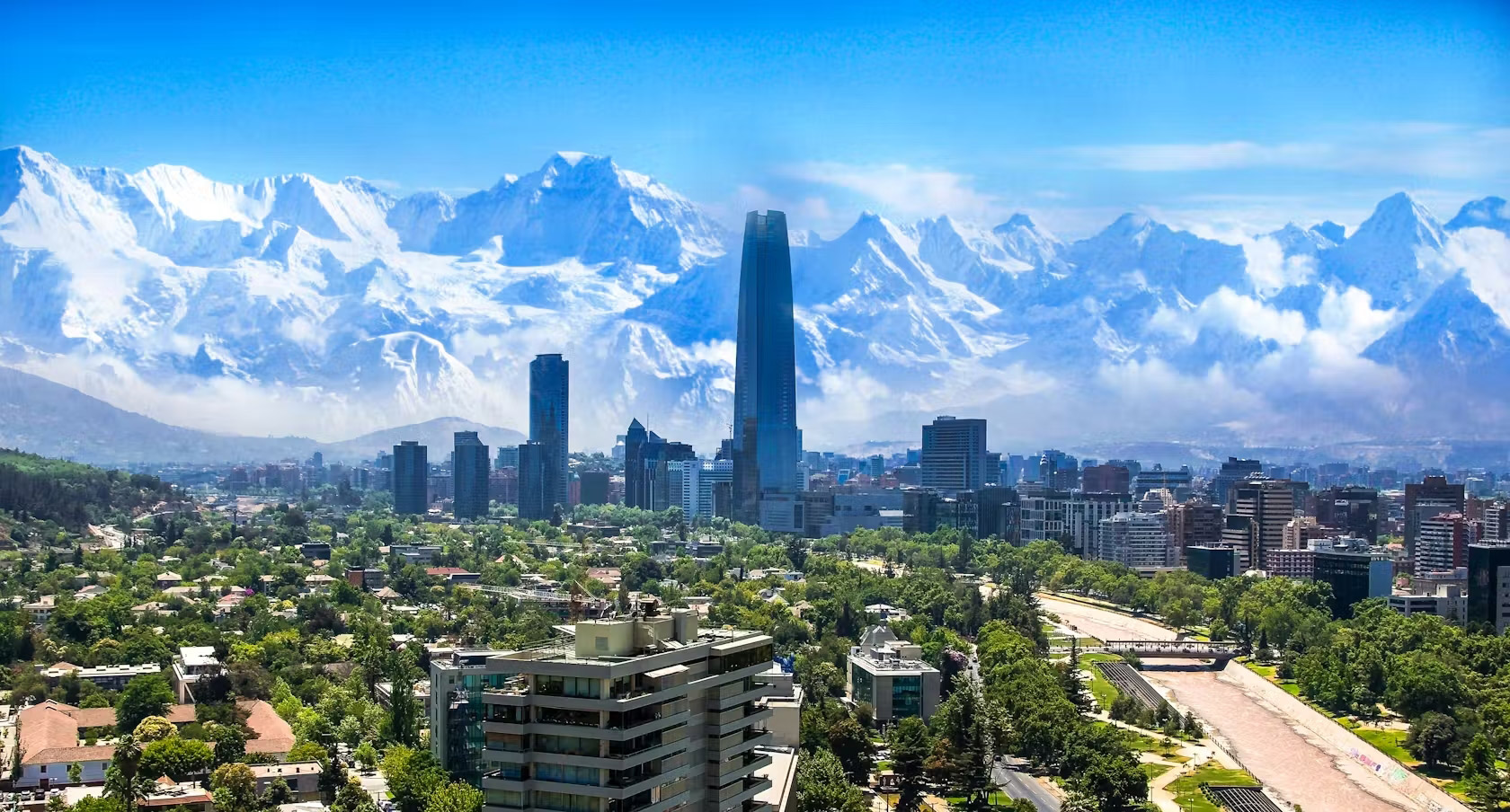 Santiago skyline with Andes Mountains in background